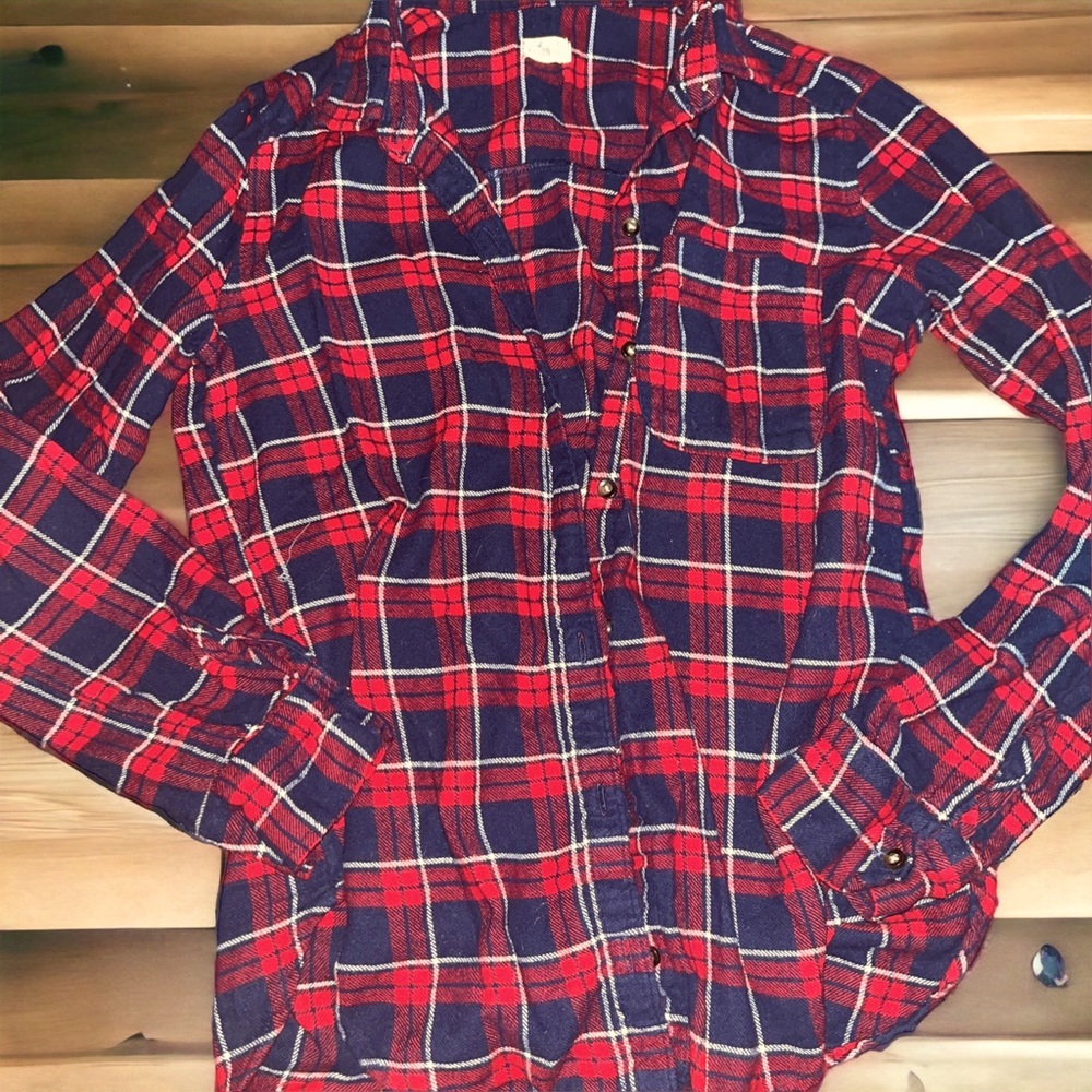 Hollister Navy and Red Flannel XS